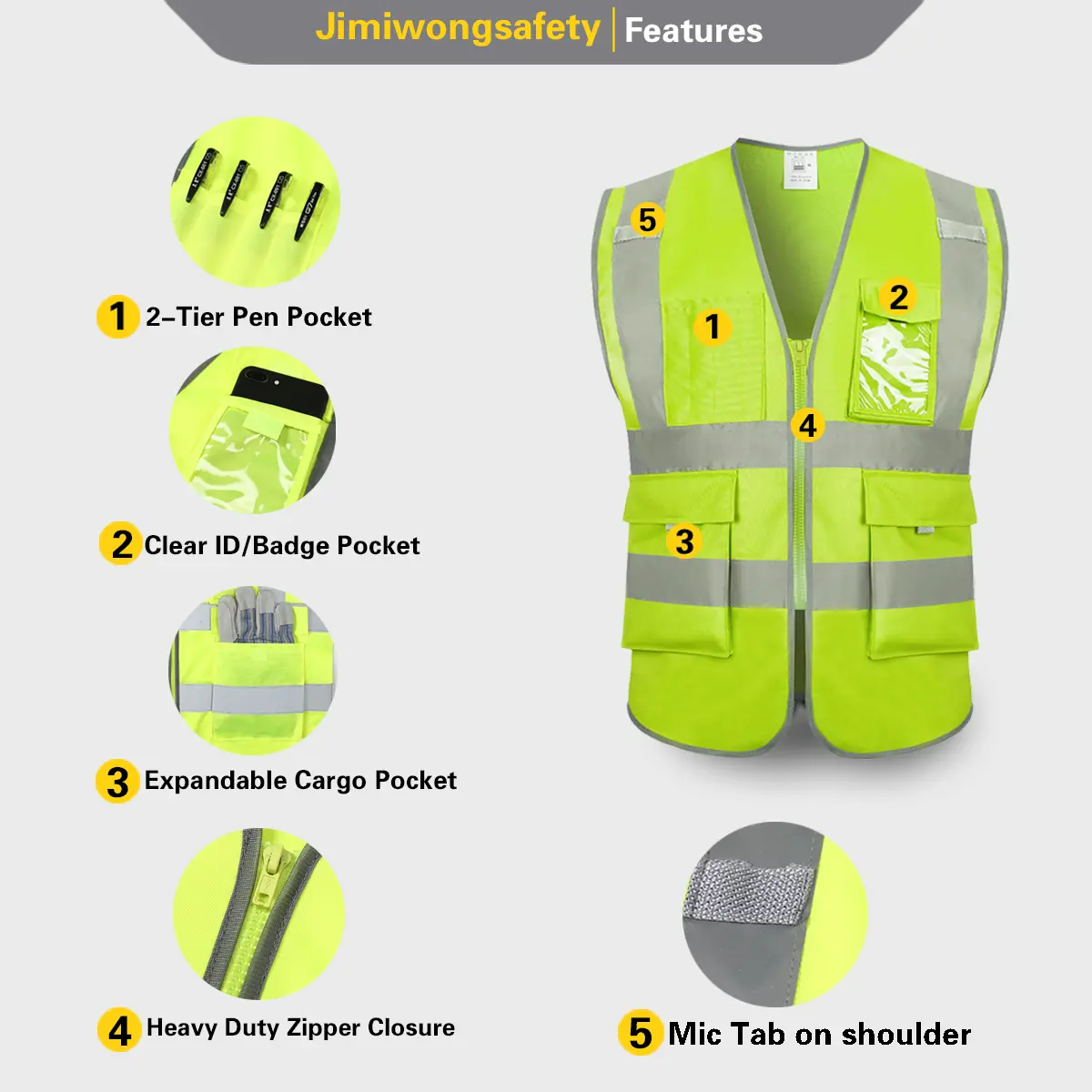  reflective safety vest yellow
