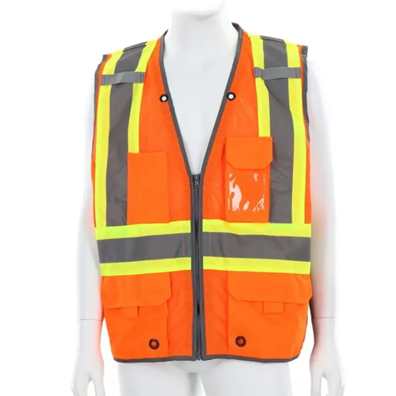 Hi-Vis Reflective Orange Surveyor Safety Vest with 6 pocket.png