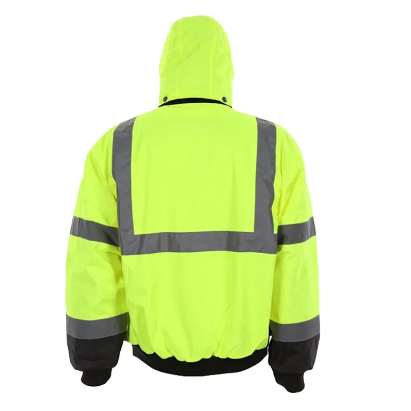 Yellow Work Jacket with Hood Rated ANSI Class 3