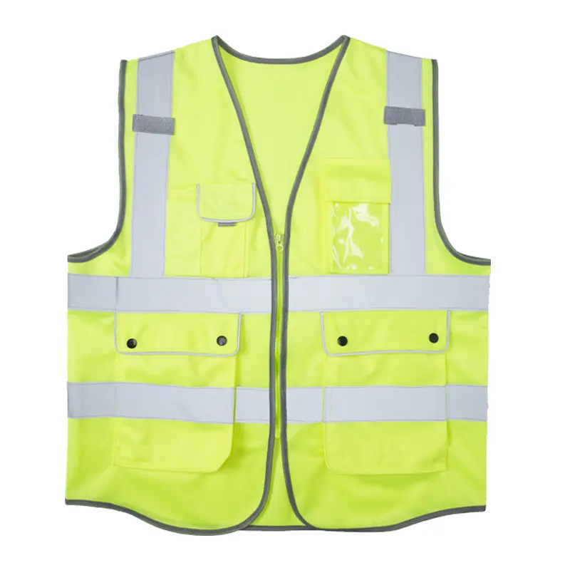  High Visibility Zipper Reflective Stripes Safety Vest Jacket with Pocket